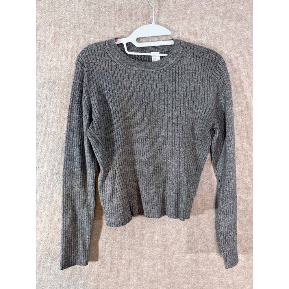 Wild Fable Ribbed V Neck Sweater Womens L Gray Long Sleeve Pullover Knit
